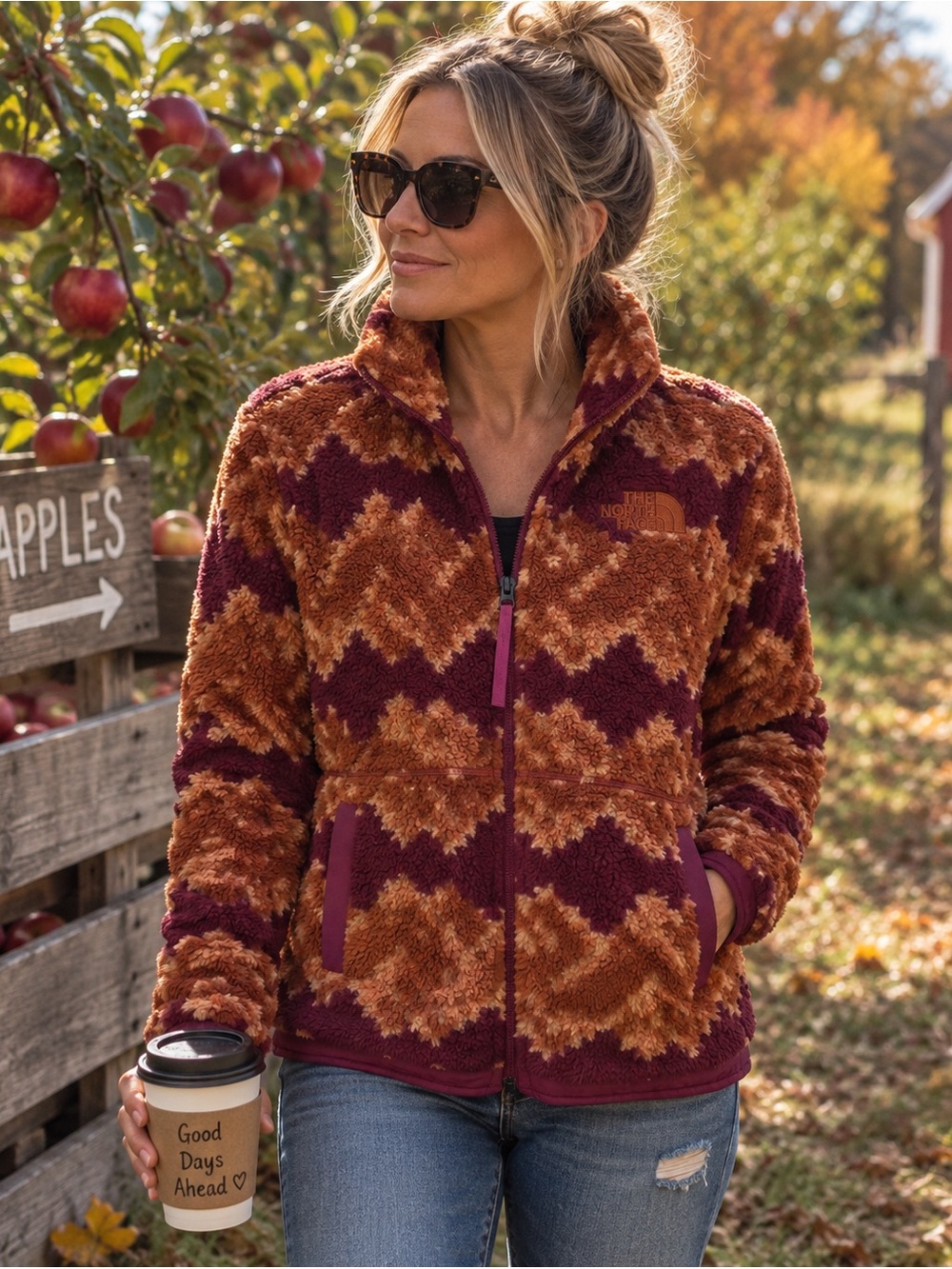 The North Face Campshire Orange & Purple Patterned Sherpa Jacket